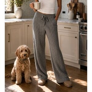 Lou & Grey Cable Knit Wide Leg Gray Lounge Super Soft Sweater Pants / M